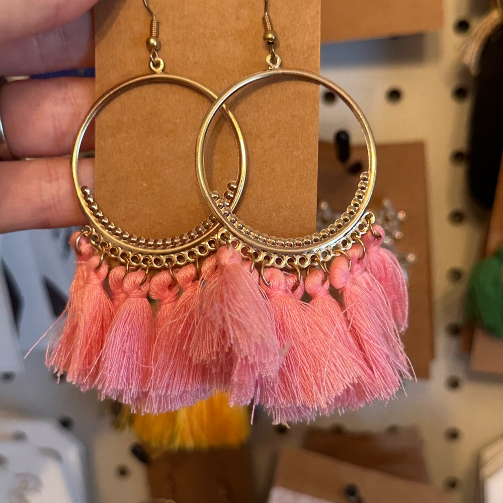 Set of 8 Fringe tassel hoop earrings